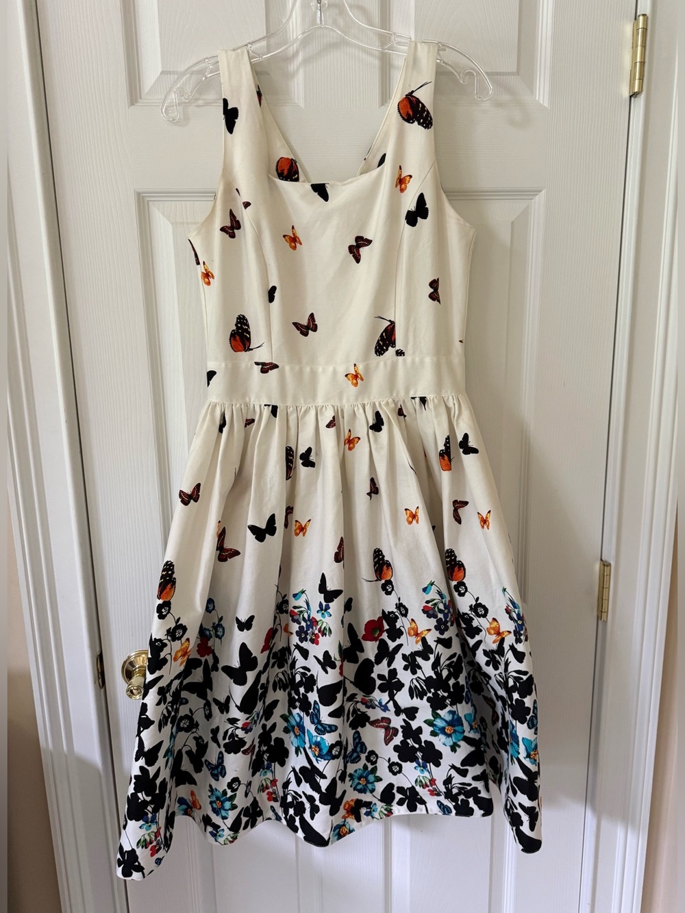 Ladies off white  Butterfly & Floral Fit-and-Flare Dress by Lady Vintage